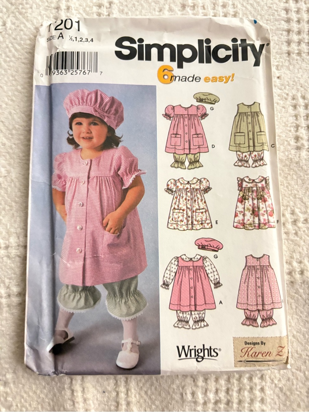 Simplicity Pattern 7201 A for Toddlers’ Dress, Panties, and Hat